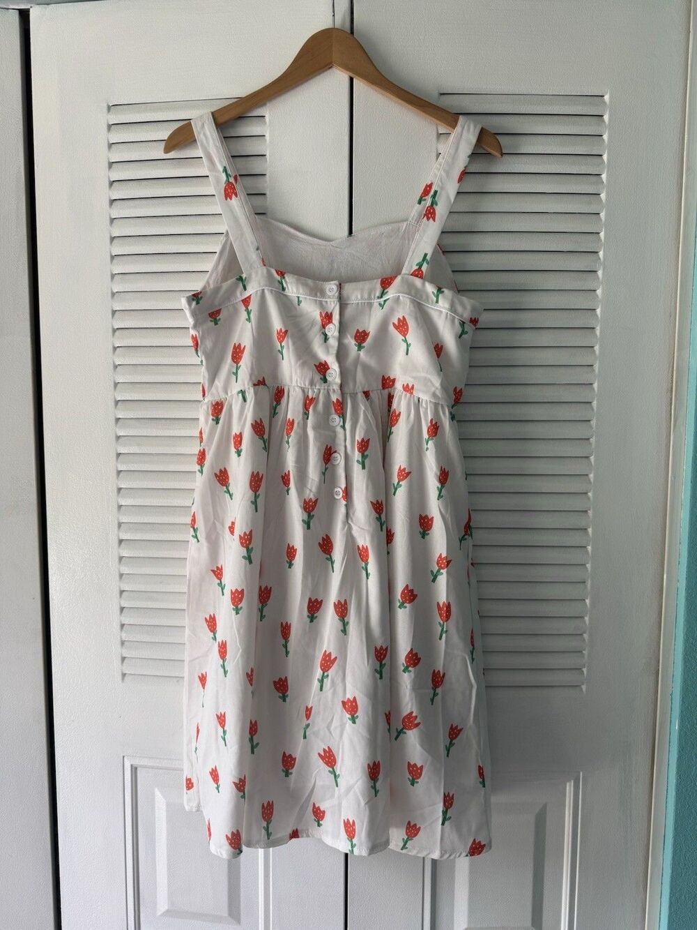 Tulip Print Sundress Sweetheart Neck White Floral Cottagecore Summer Dress L - Picture 7 of 8